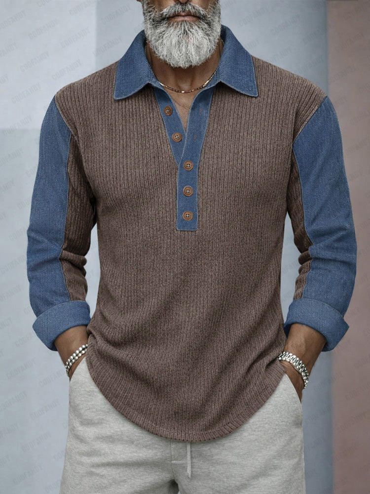Camisa de punto casual con parches estilo denim
