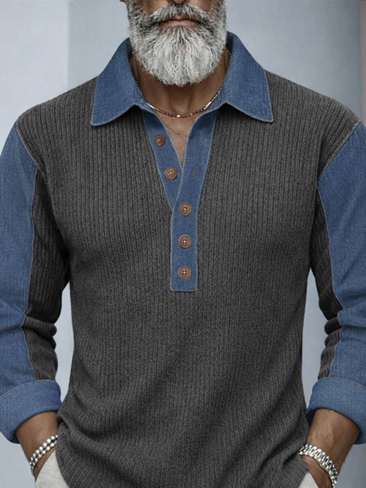 Camisa de punto casual con parches estilo denim