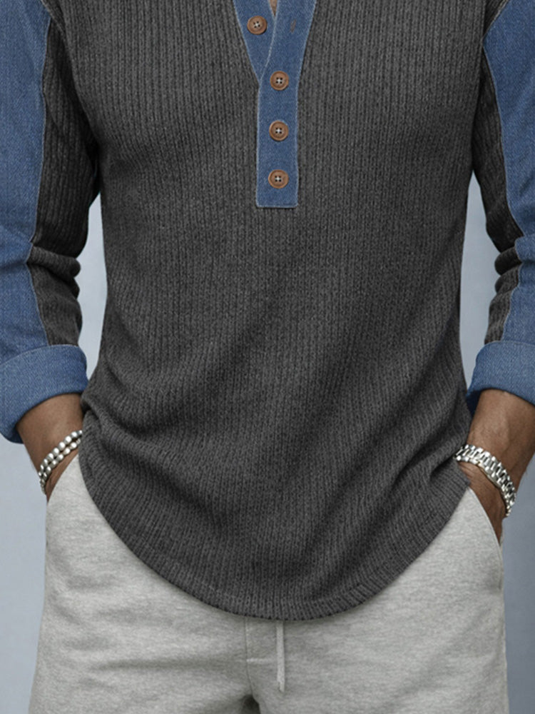 Camisa de punto casual con parches estilo denim