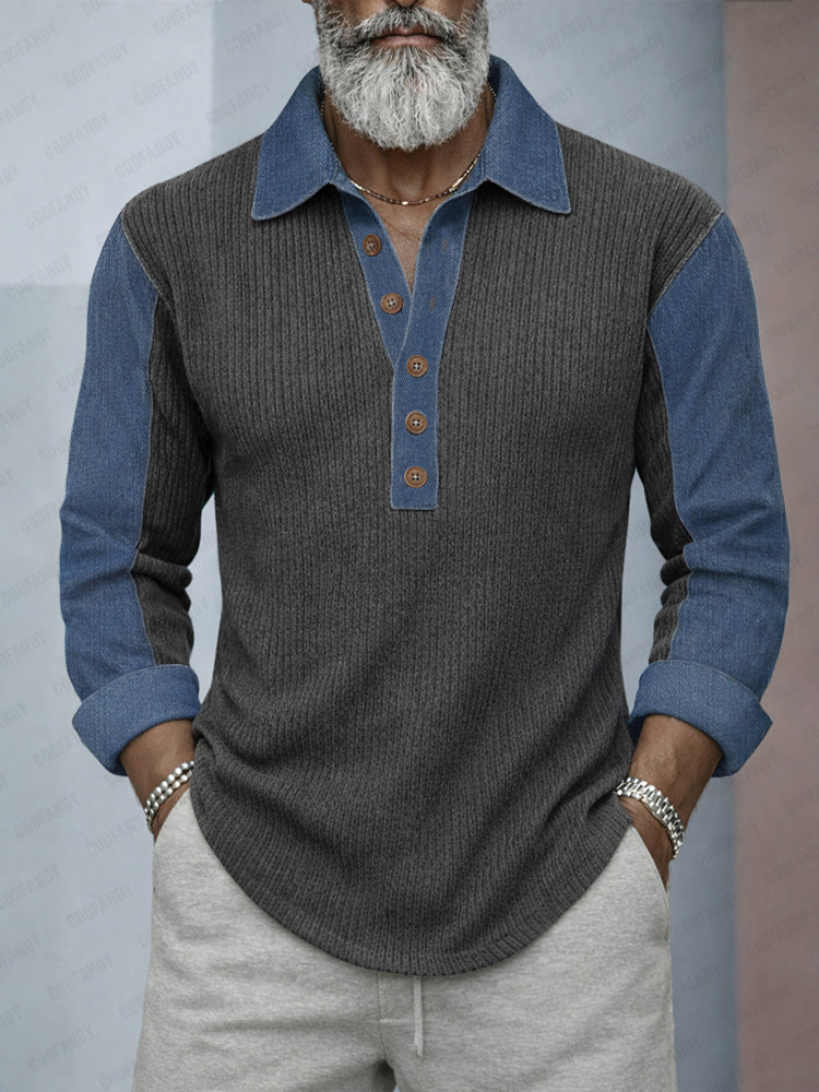 Camisa de punto casual con parches estilo denim