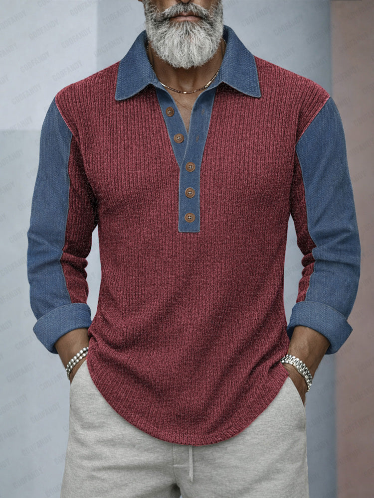 Camisa de punto casual con parches estilo denim