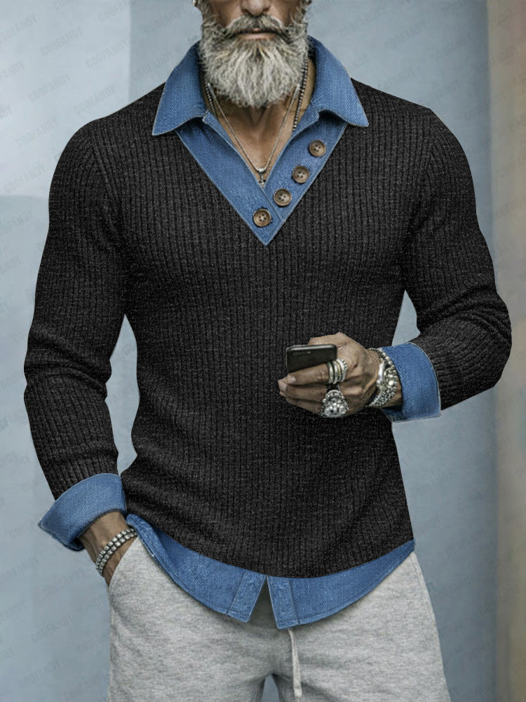 Camisa de punto estilo dos piezas con parches denim