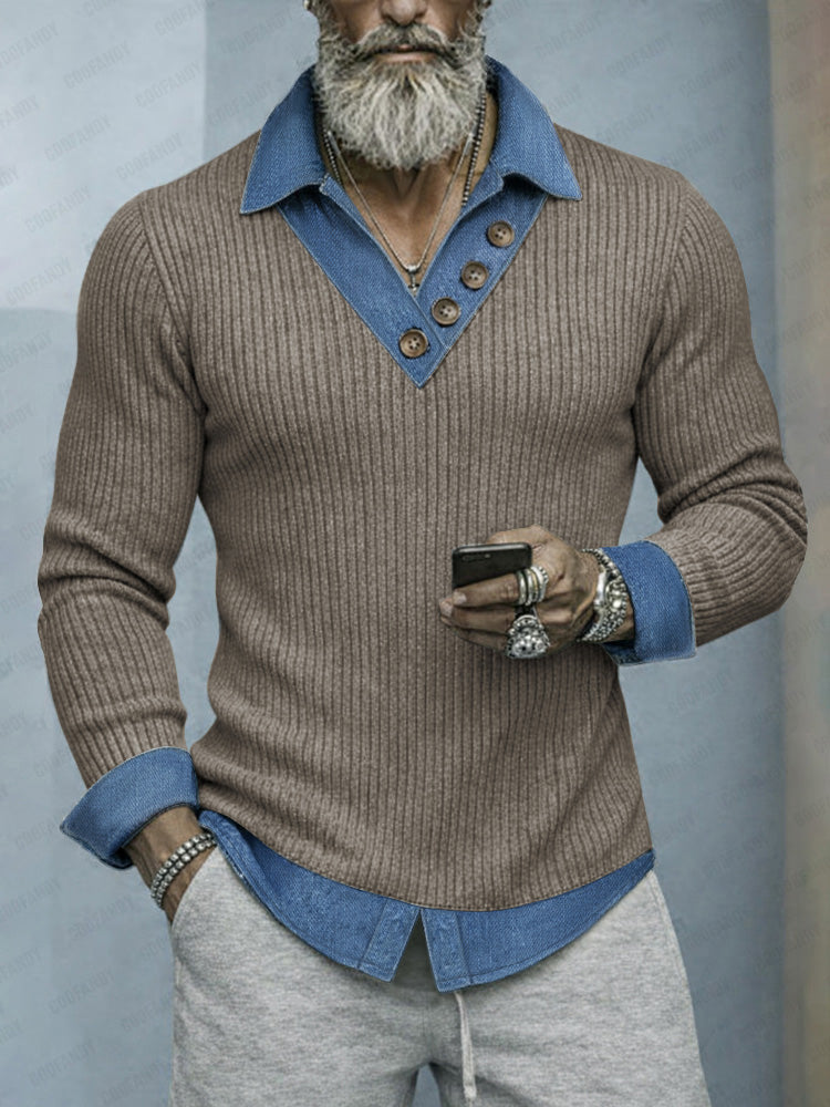 Camisa de punto estilo dos piezas con parches denim