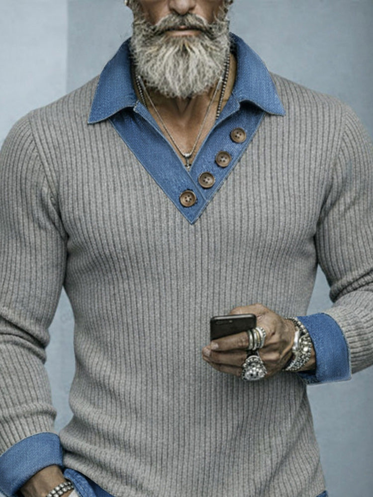 Camisa de punto estilo dos piezas con parches denim