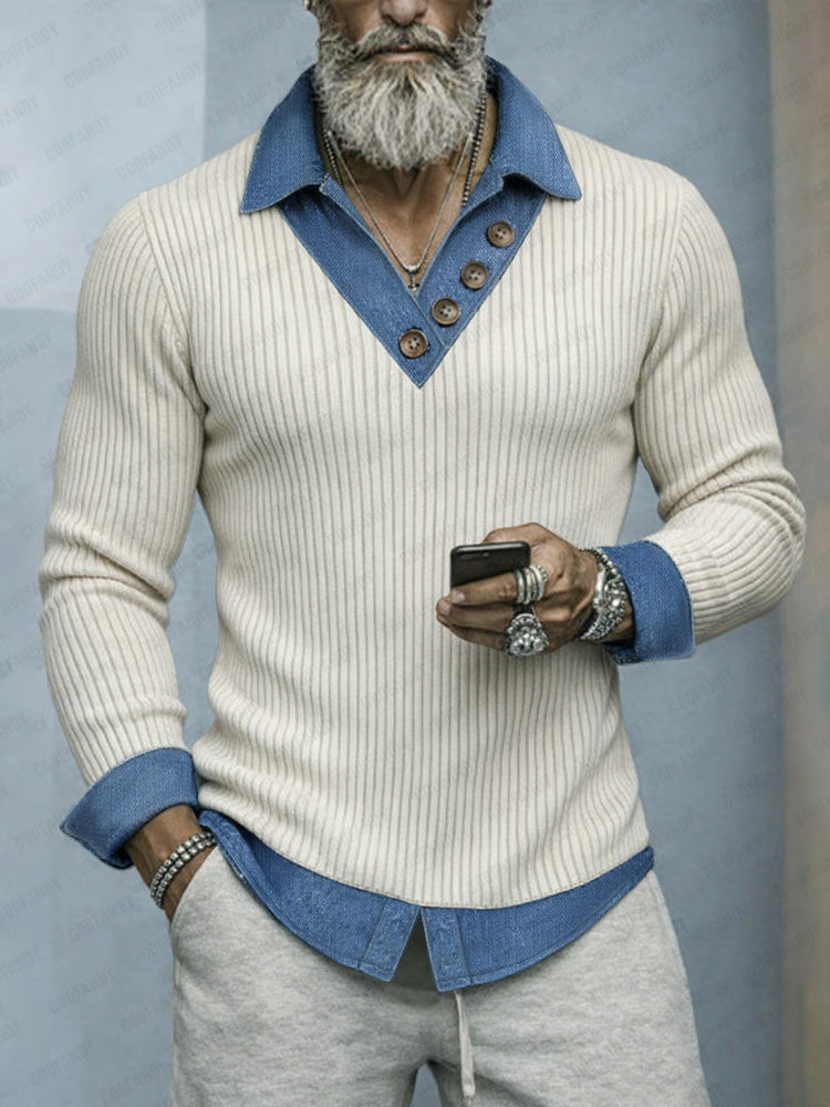 Camisa de punto estilo dos piezas con parches denim