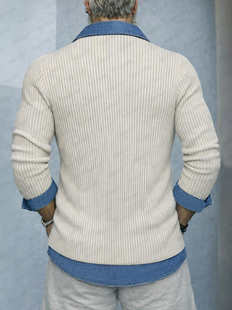 Camisa de punto estilo dos piezas con parches denim
