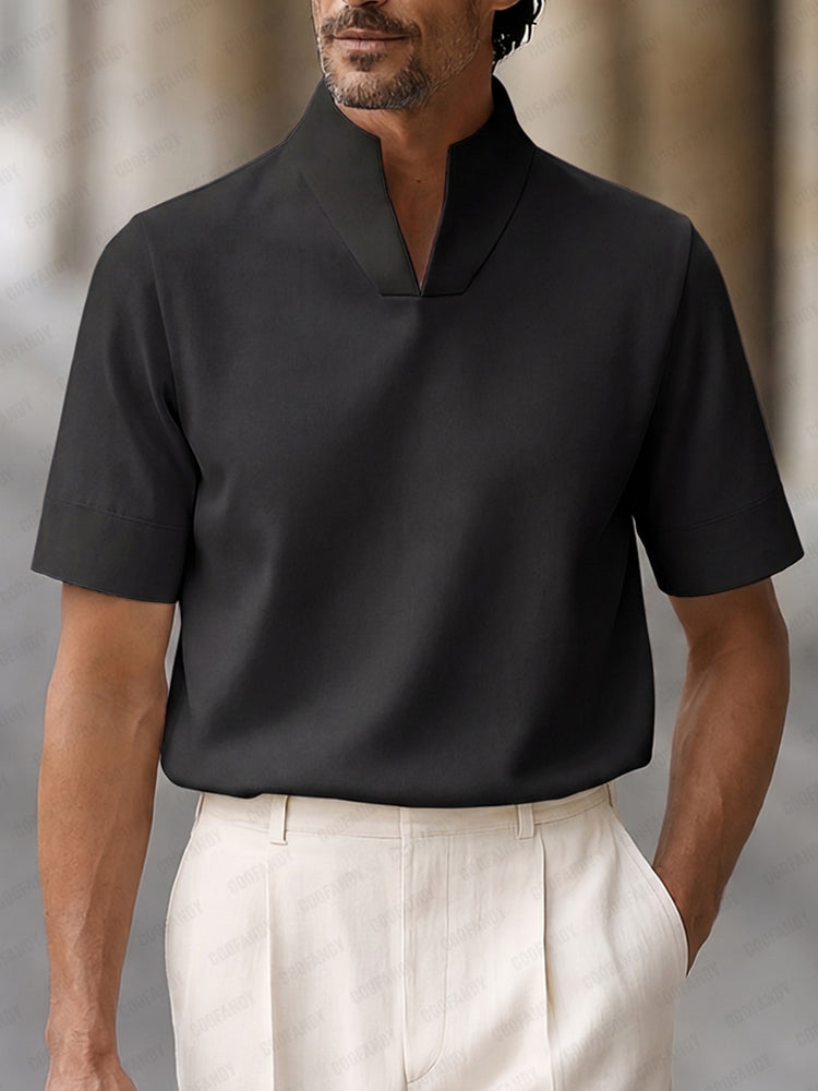 Top urbano minimalista de cuello mao y manga corta