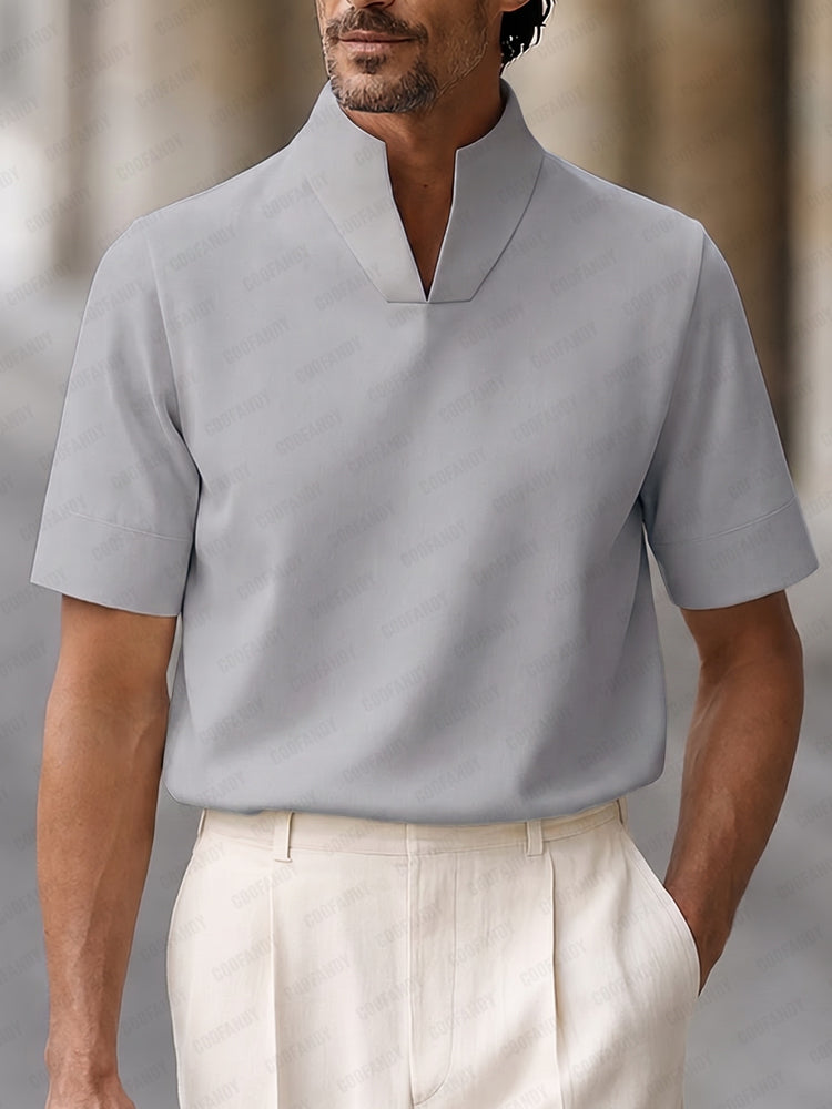 Top urbano minimalista de cuello mao y manga corta