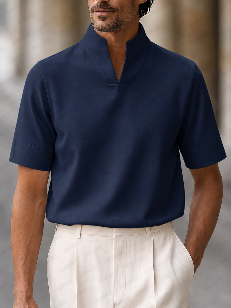 Top urbano minimalista de cuello mao y manga corta