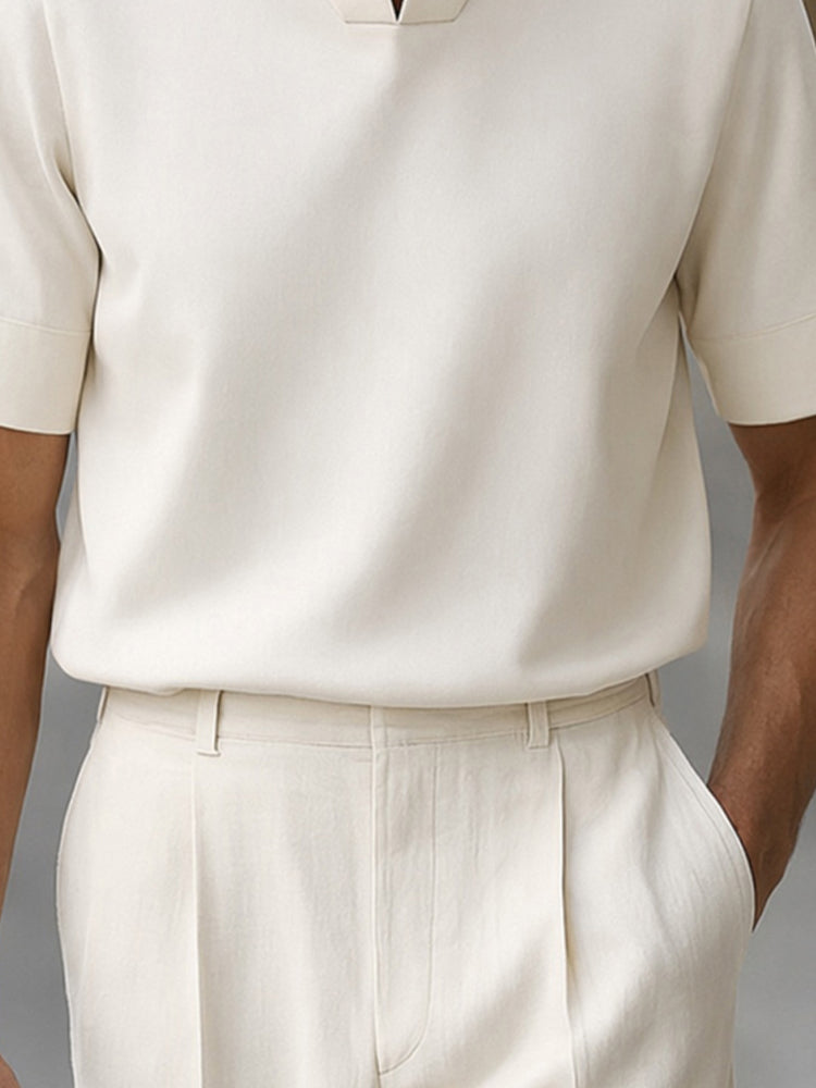 Top urbano minimalista de cuello mao y manga corta