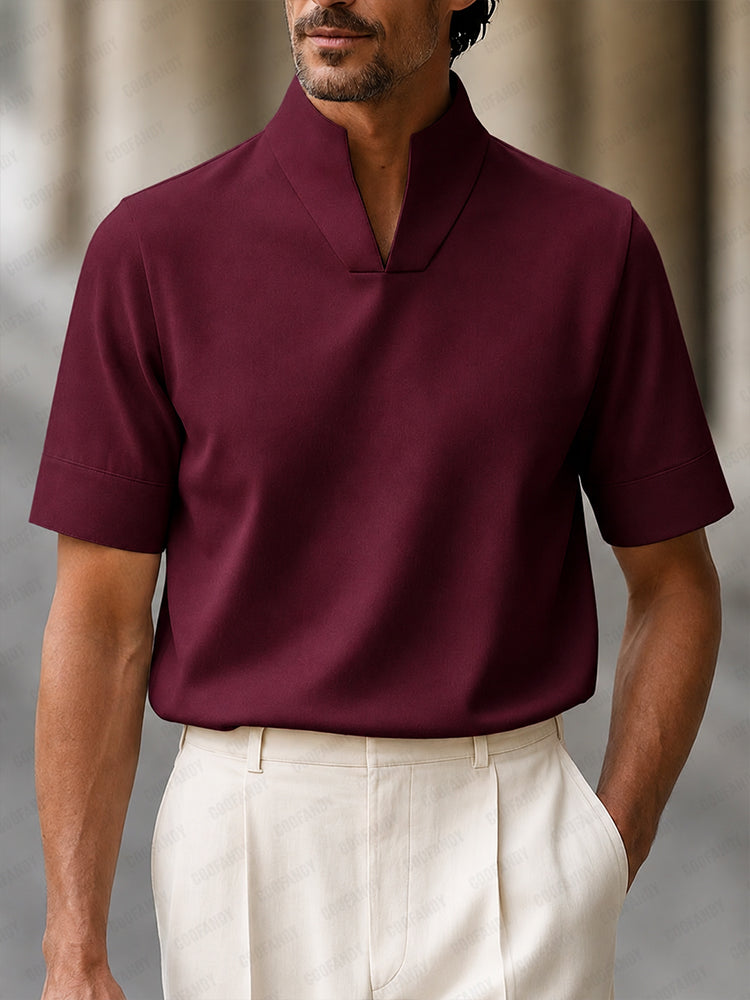 Top urbano minimalista de cuello mao y manga corta