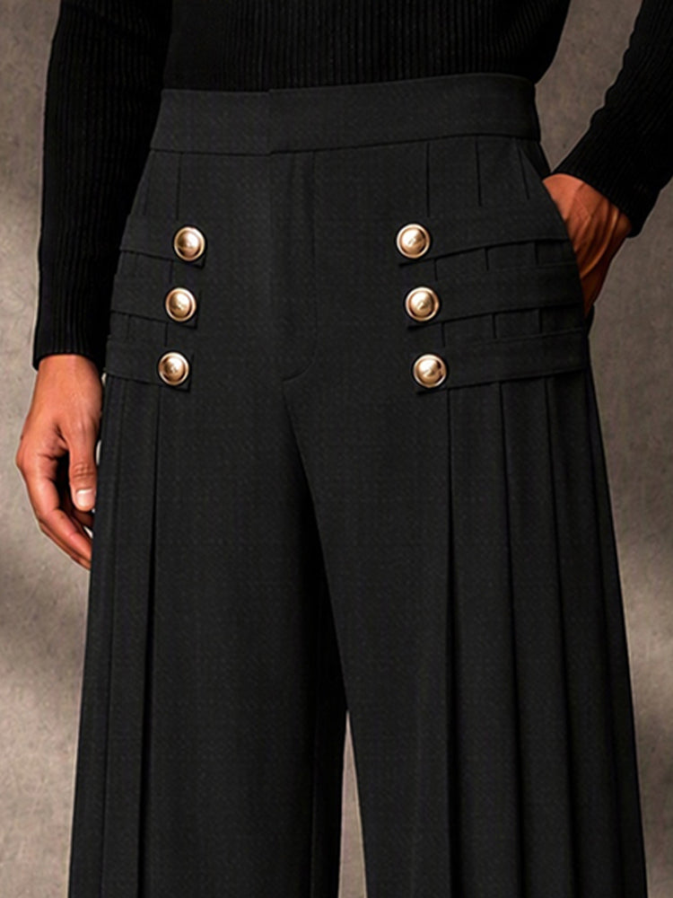 Pantalón de vestir con pliegues y botones
