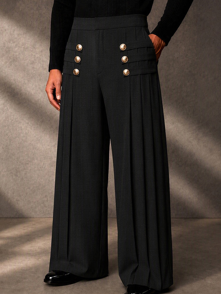 Pantalón de vestir con pliegues y botones