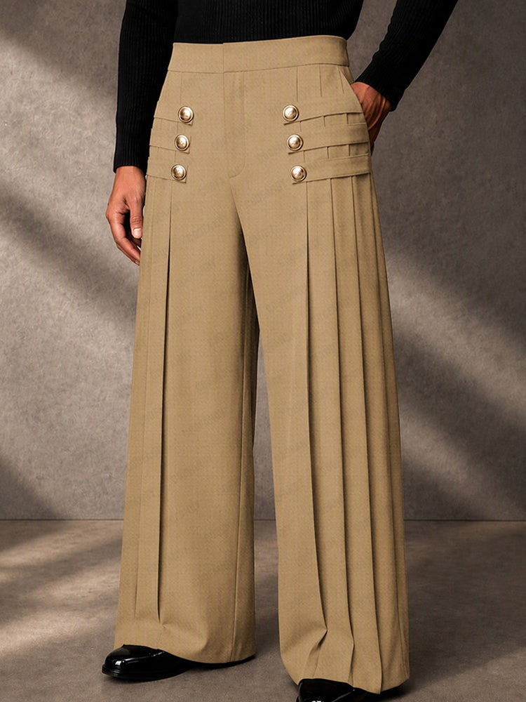Pantalón de vestir con pliegues y botones