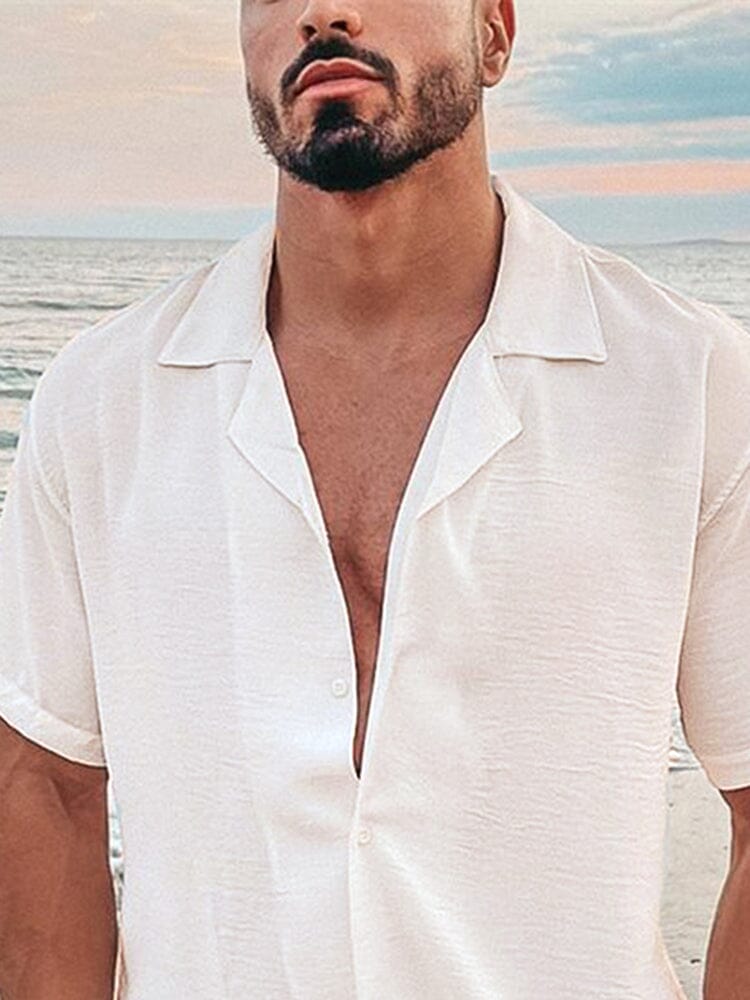 Camisa casual de algodón y lino con botones