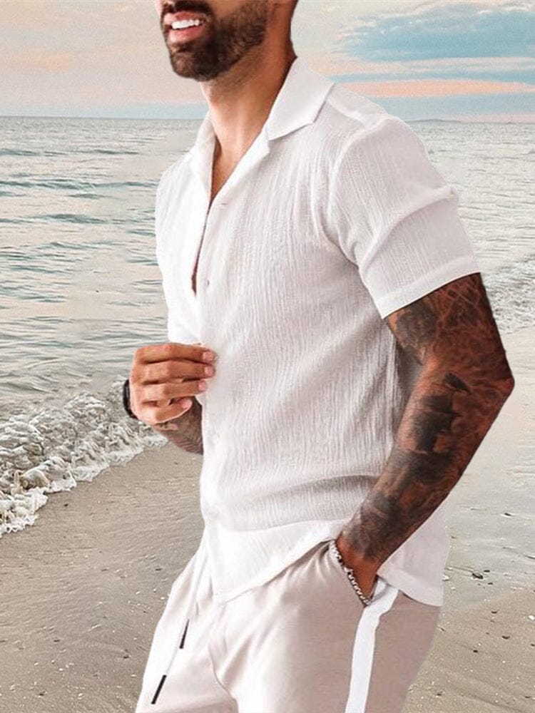 Camisa casual de algodón y lino con botones