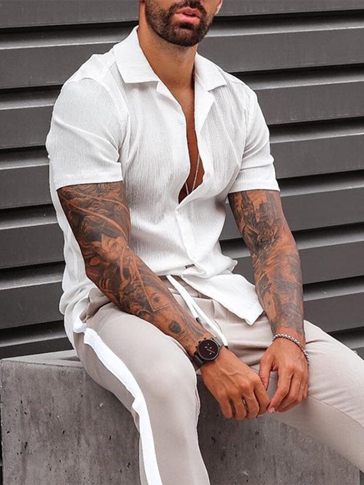 Camisa casual de algodón y lino con botones