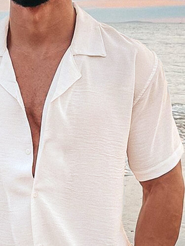 Camisa casual de algodón y lino con botones