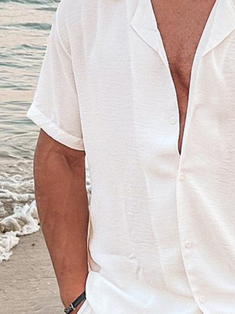 Camisa casual de algodón y lino con botones