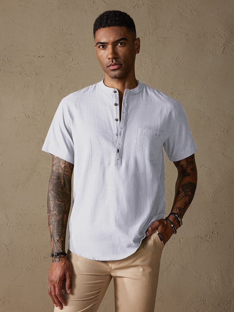 Camisa cómoda de algodón y lino con medio botón