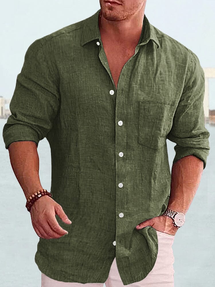 Camisa de manga larga de algodón y lino