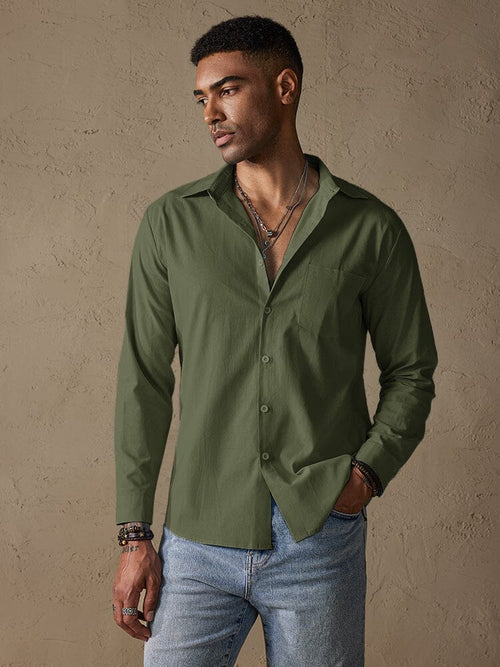 Camisa casual de manga larga de algodón y lino