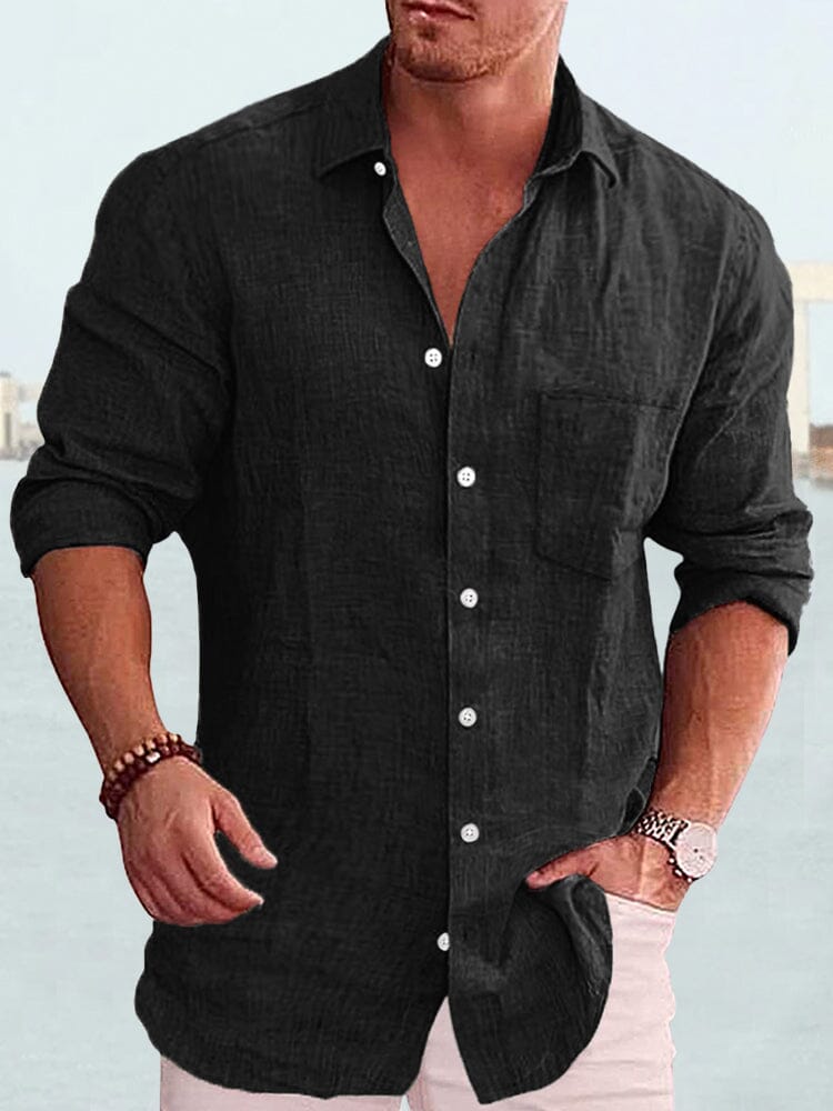 Camisa de manga larga de algodón y lino
