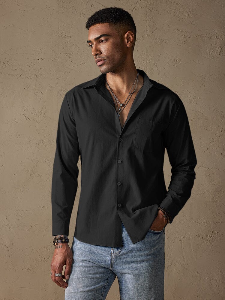 Camisa casual de manga larga de algodón y lino