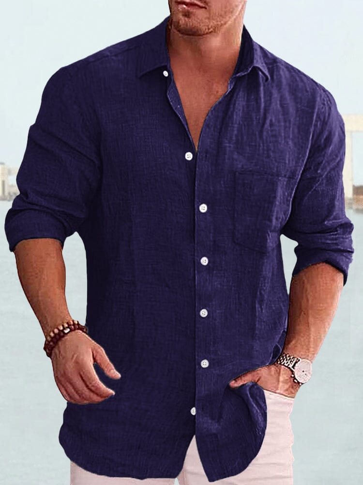 Camisa de manga larga de algodón y lino