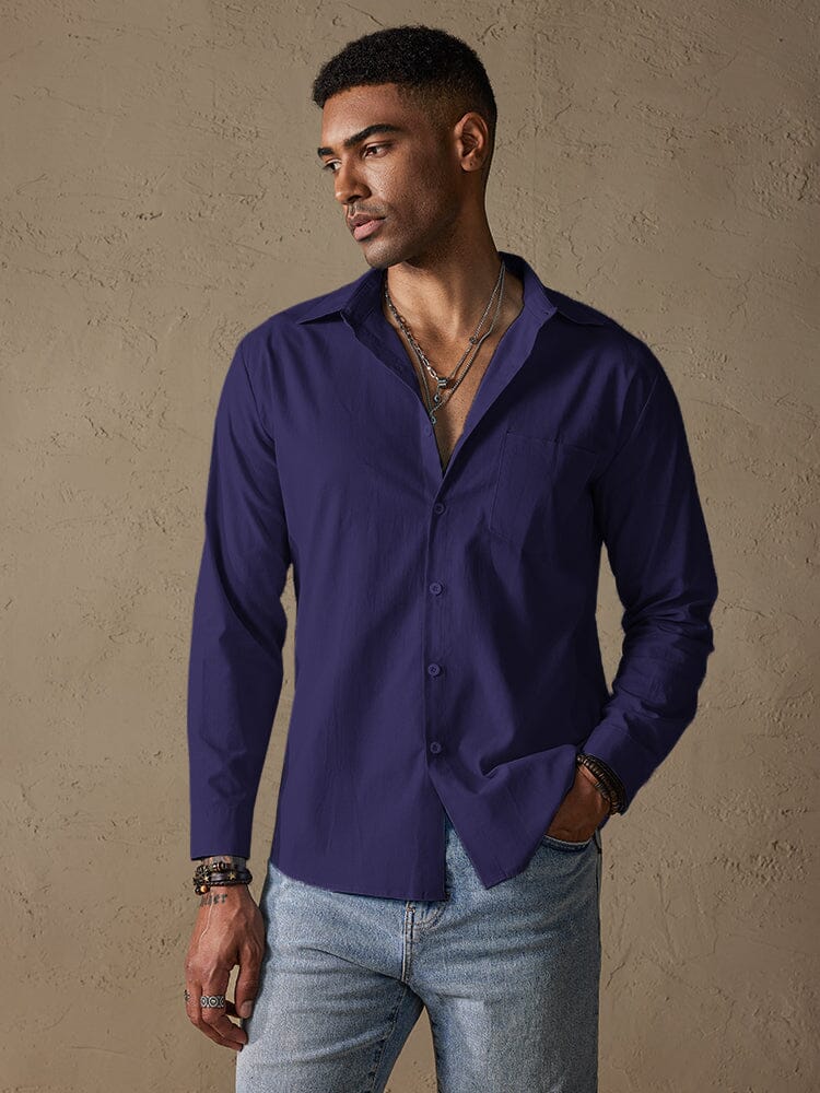 Camisa casual de manga larga de algodón y lino