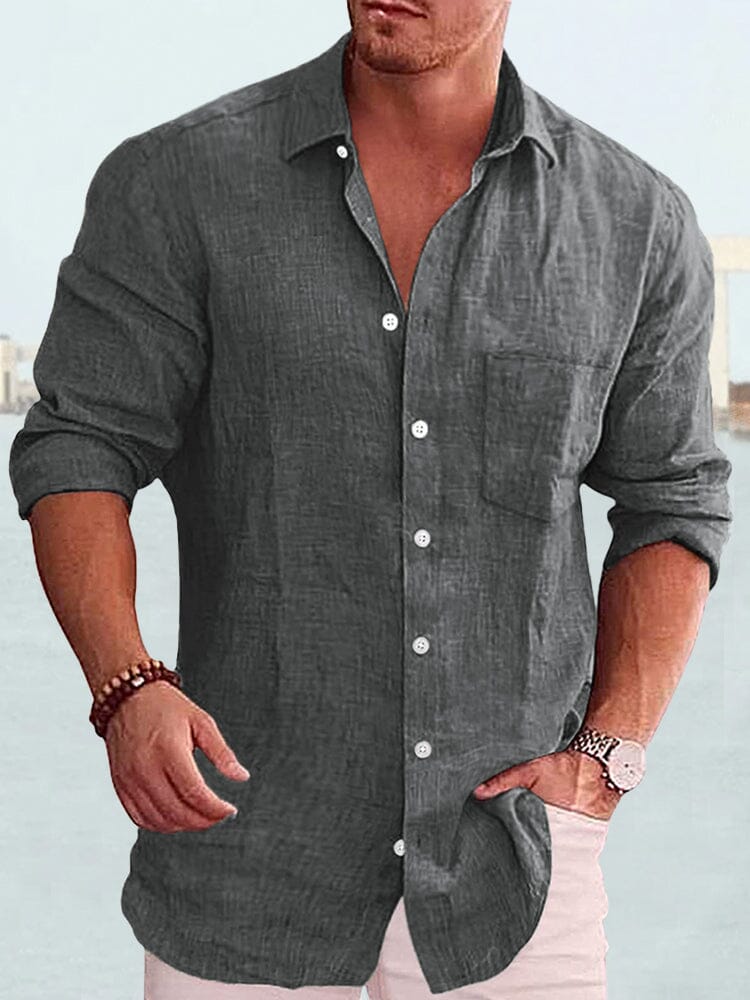 Camisa de manga larga de algodón y lino