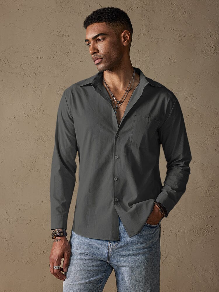 Camisa casual de manga larga de algodón y lino