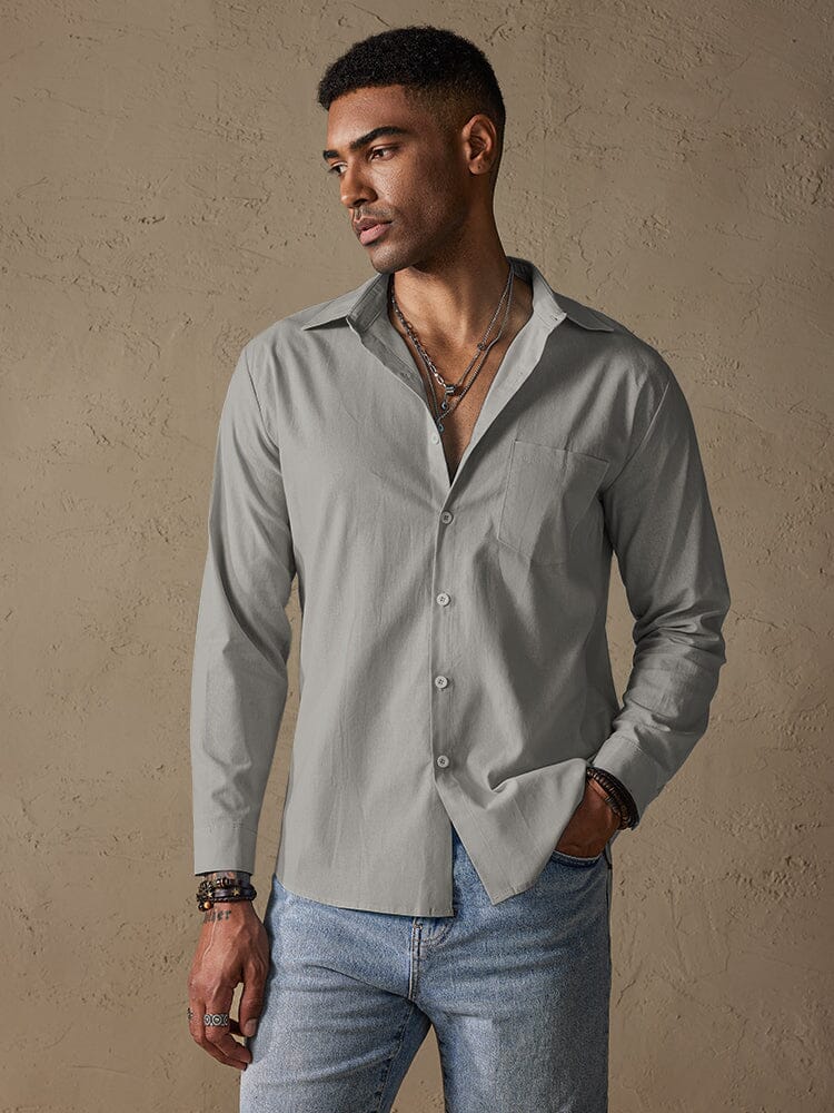 Camisa casual de manga larga de algodón y lino