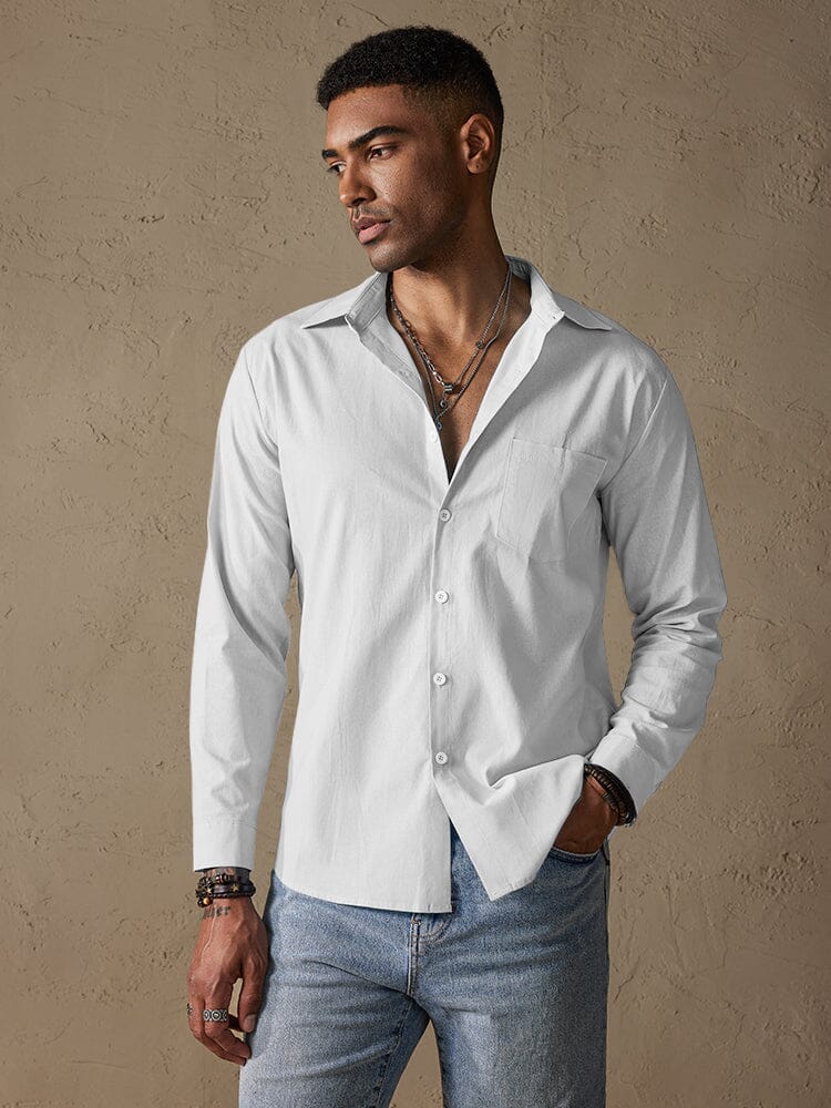 Camisa casual de manga larga de algodón y lino