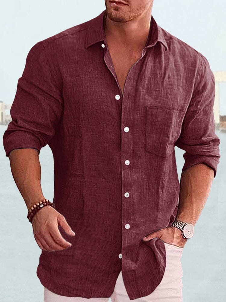 Camisa de manga larga de algodón y lino