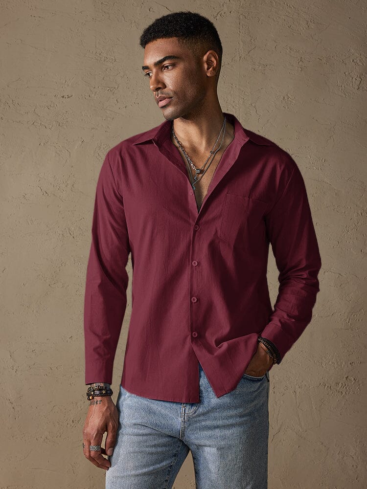 Camisa casual de manga larga de algodón y lino