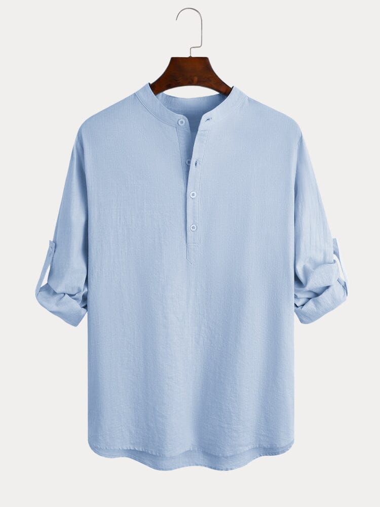 Camisa casual de algodón y lino de manga larga
