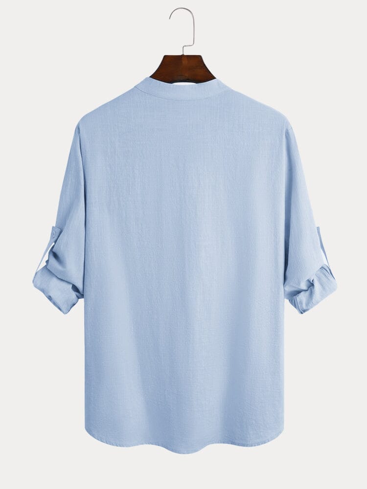 Camisa casual de algodón y lino de manga larga