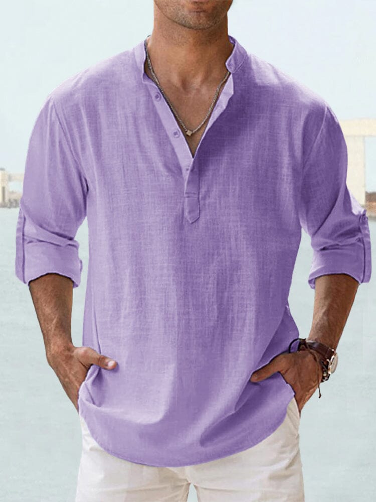 Camisa casual de algodón y lino de manga larga