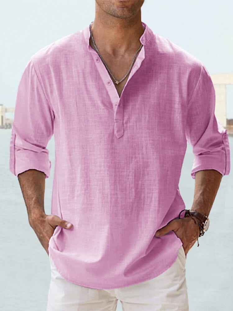 Camisa casual de algodón y lino de manga larga