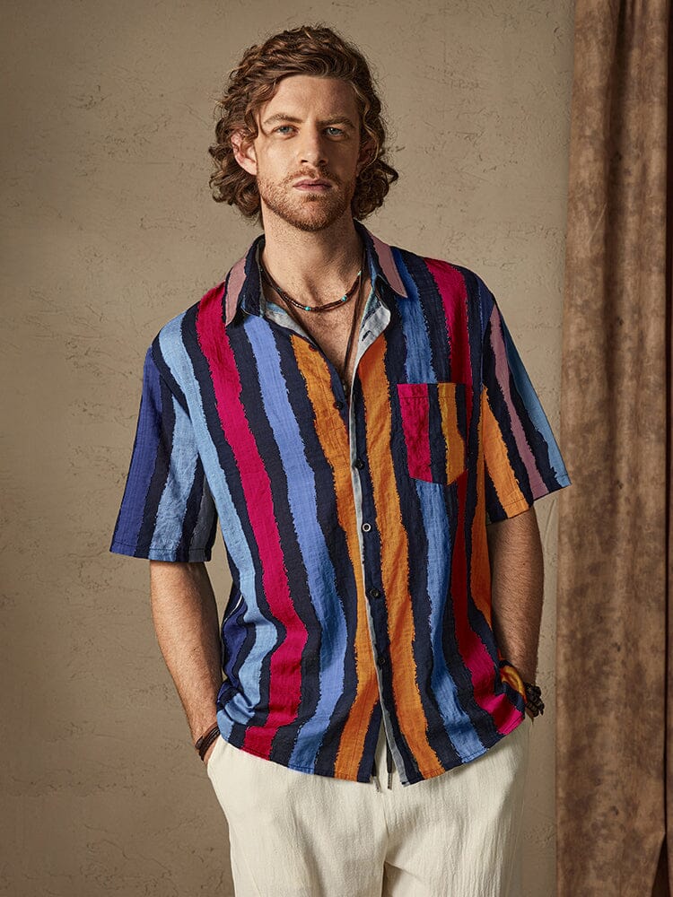 Camisa de playa de algodón a rayas