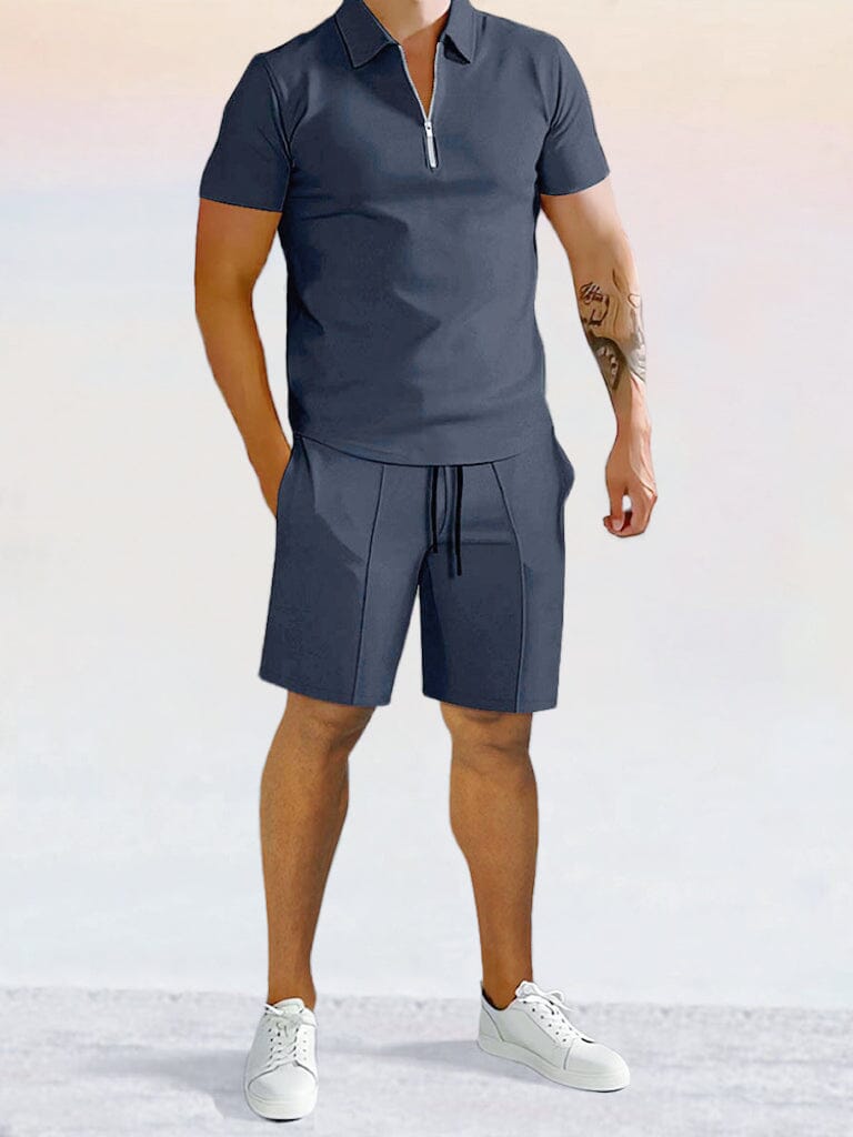 Conjunto casual de polo y shorts en color liso