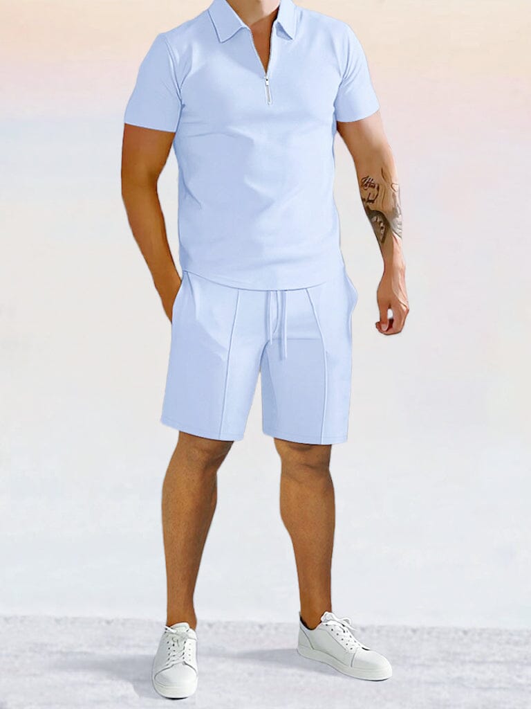 Conjunto casual de polo y shorts en color liso