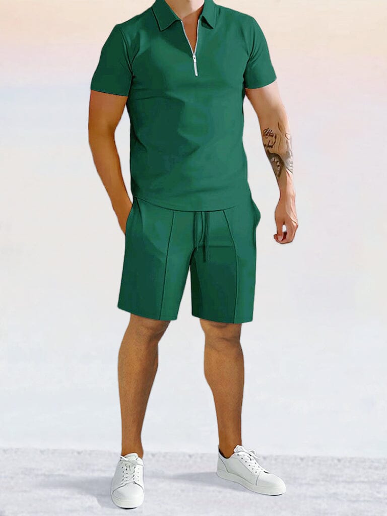 Conjunto casual de polo y shorts en color liso