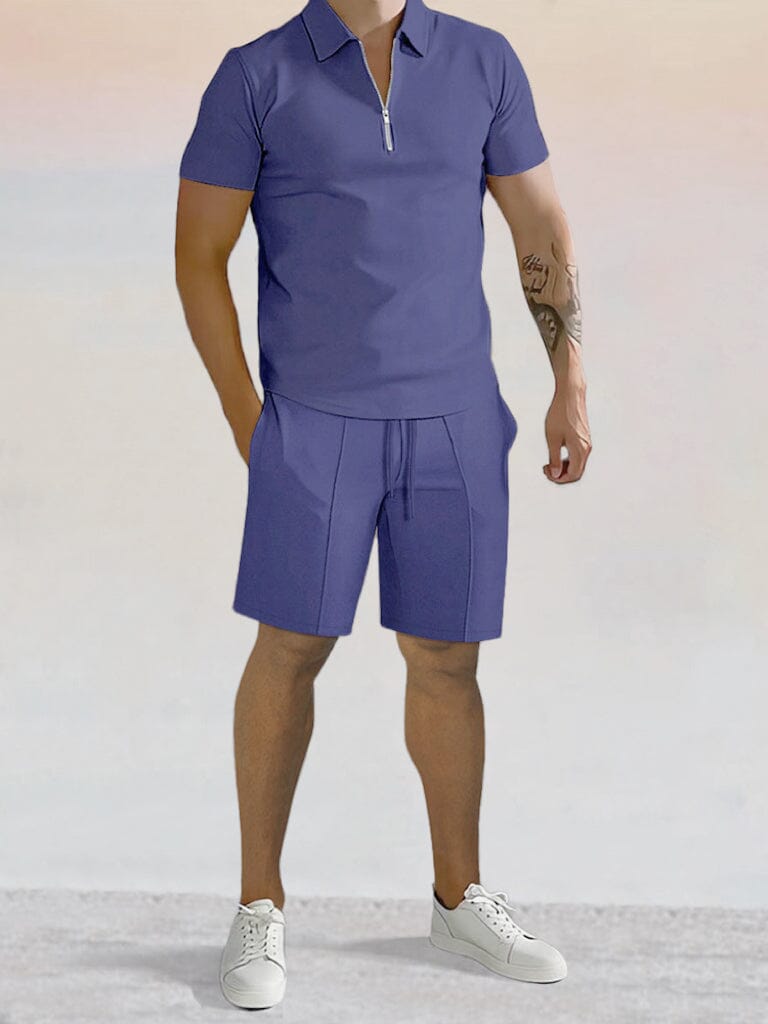 Conjunto casual de polo y shorts en color liso