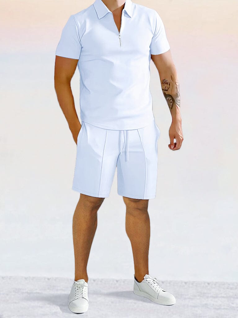 Conjunto casual de polo y shorts en color liso