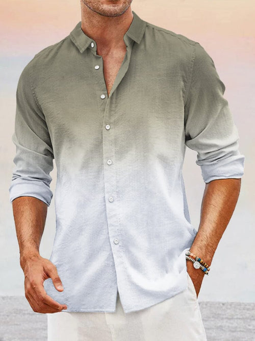 Camisa casual de algodón y lino con degradado