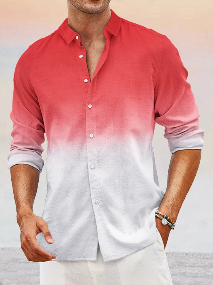 Camisa casual de algodón y lino con degradado