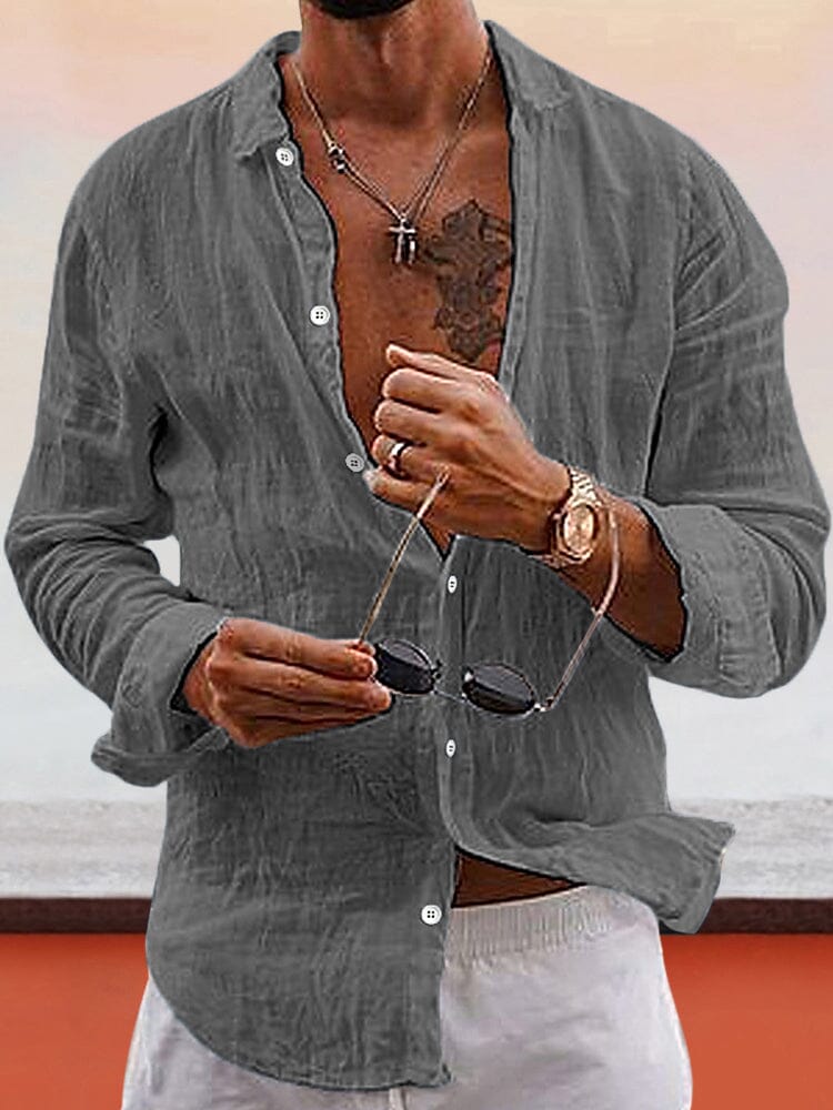 Camisa suave de algodón y lino en color liso
