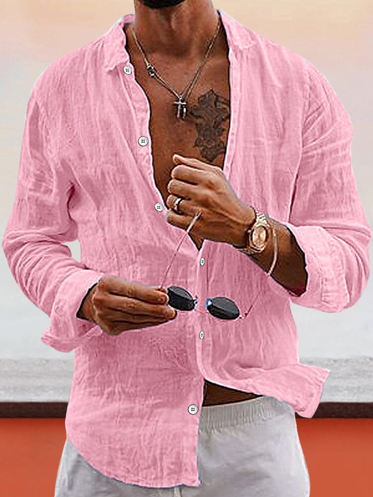 Camisa suave de algodón y lino en color liso